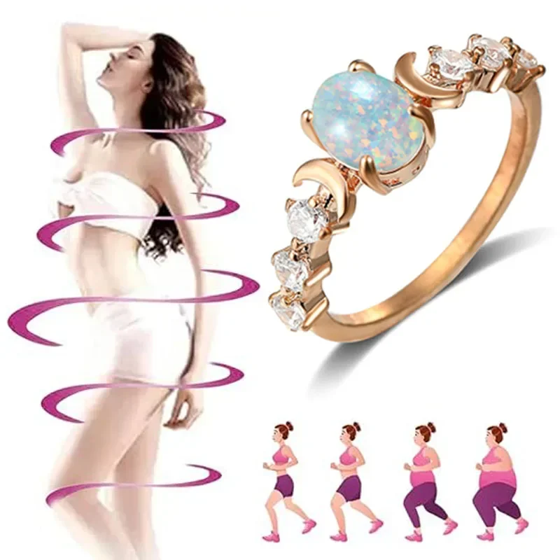 Rainbow White Fire Opal Lymphatic Detox Women's Ring Fashion Weight Loss Slimming Torina Crystal Magnetic Therapy Ring