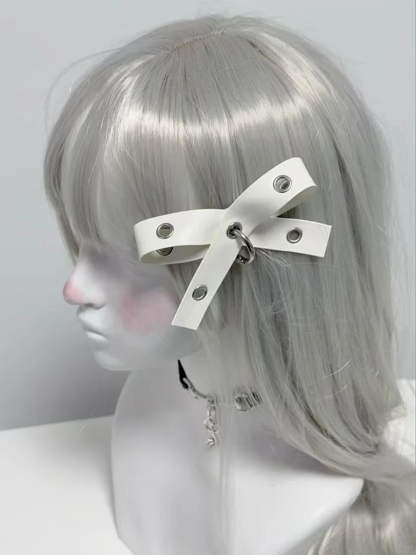 1pc Y2K Gothic Lolita Women PU Leather Bow Hairpins Headdress Punk  Hair Clip Harajuku Spice Girls Hop Hip Hair Accessories