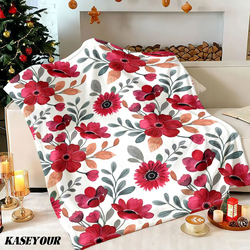 Vibrant Red Floral Breeze Winter Summer Flannel Blanket Throw Fleece Soft Fuzzy Plush Cozy Fleece Blankets for Sofa Ideal Gifts