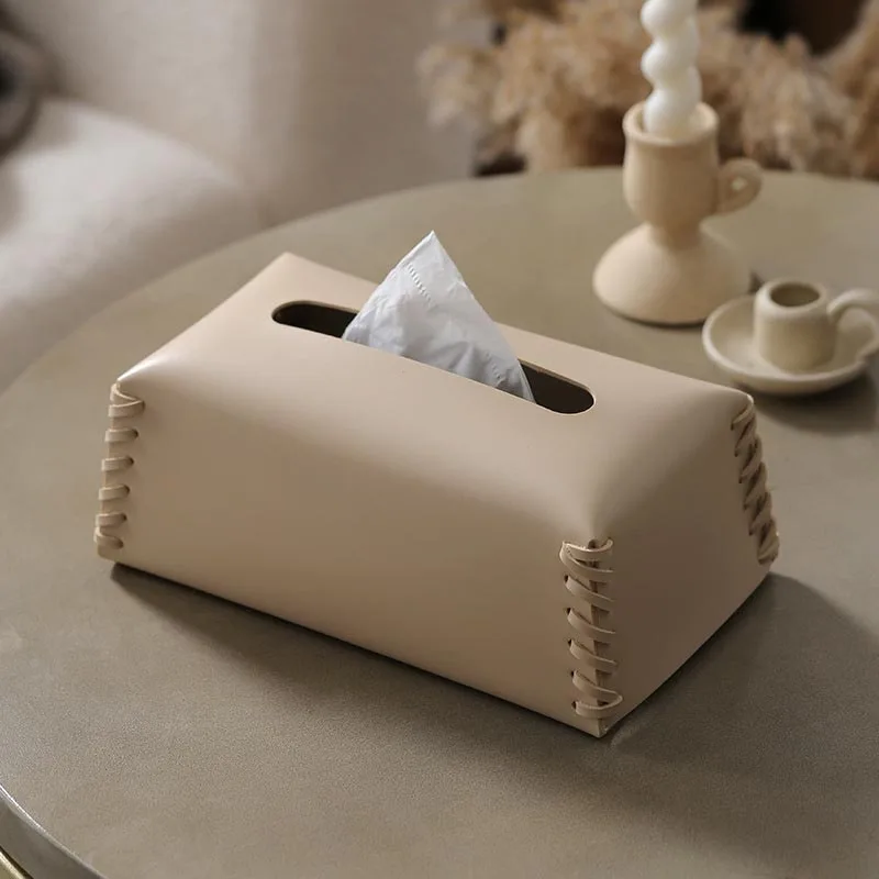 Tissue Box Luxury Woven PU Leather Napkin Case Pure Color Tissue Paper Holder Desktop Home Decoration Creative Paper Towel Cover