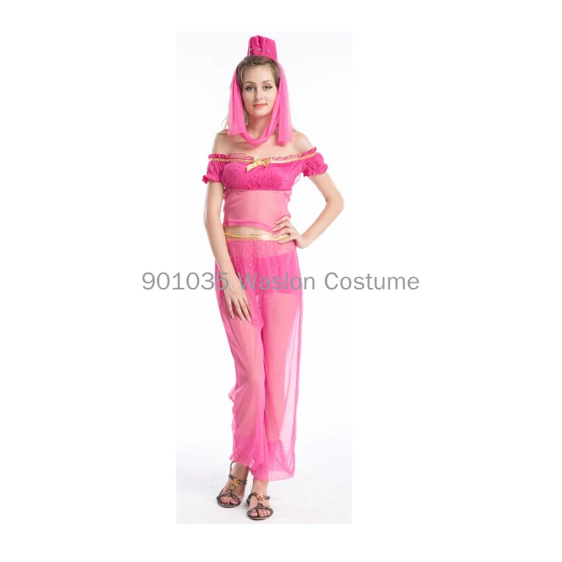 S-3XL Ladies Princess Jasmine Pink Belly Dancer India Arabian Fancy Dress Costume