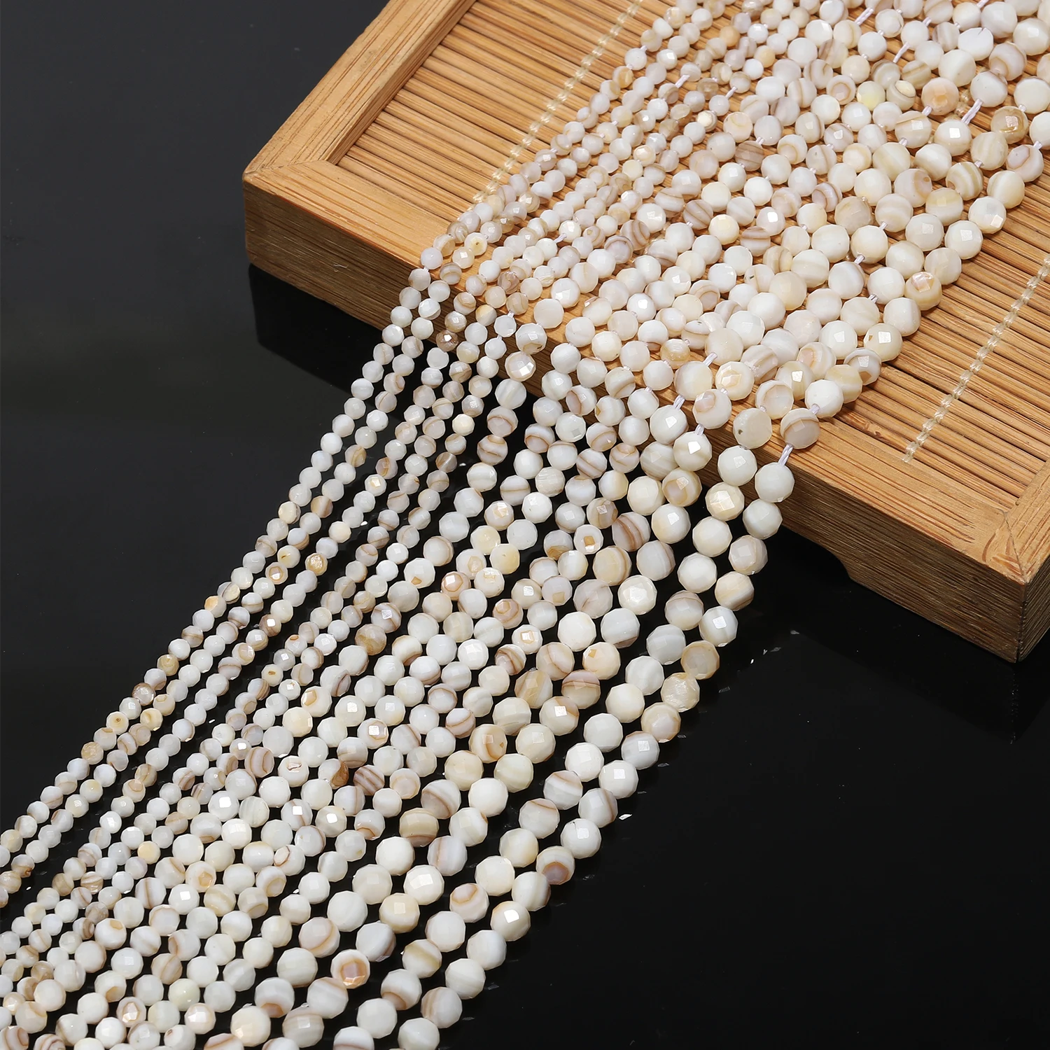 2/3/4mm Natural Yellow White Shell Faceted Beads AAA Round Loose Beads for Jewelry Making DIY Bracelet Necklace Supplies