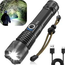 High Power XHP100 Led Flashlight Rechargeable 4 Core Torch Zoom Usb Hand Lantern For Camping, Outdoor & Emergency Use