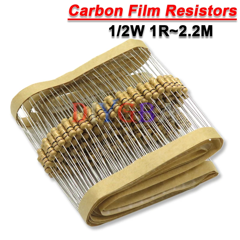 

50PCS Carbon Film Resistors 1/2W 5% 100R 220R 330R 1K 2.2K 3.3K 4.7K 10K 22K 47K 100K 100 220 330 1K5 2K2 3K3 4K7 Ohm 1R~2.2M