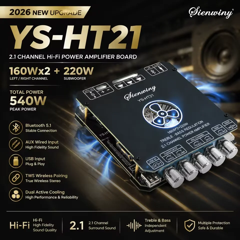 YS-HT21 2.1 Channel Digital Audio Amplifier 160Wx2+220W TWS Wireless Bluetooth HiFi Power Amplifier Upgraded High Tone Subwoofer
