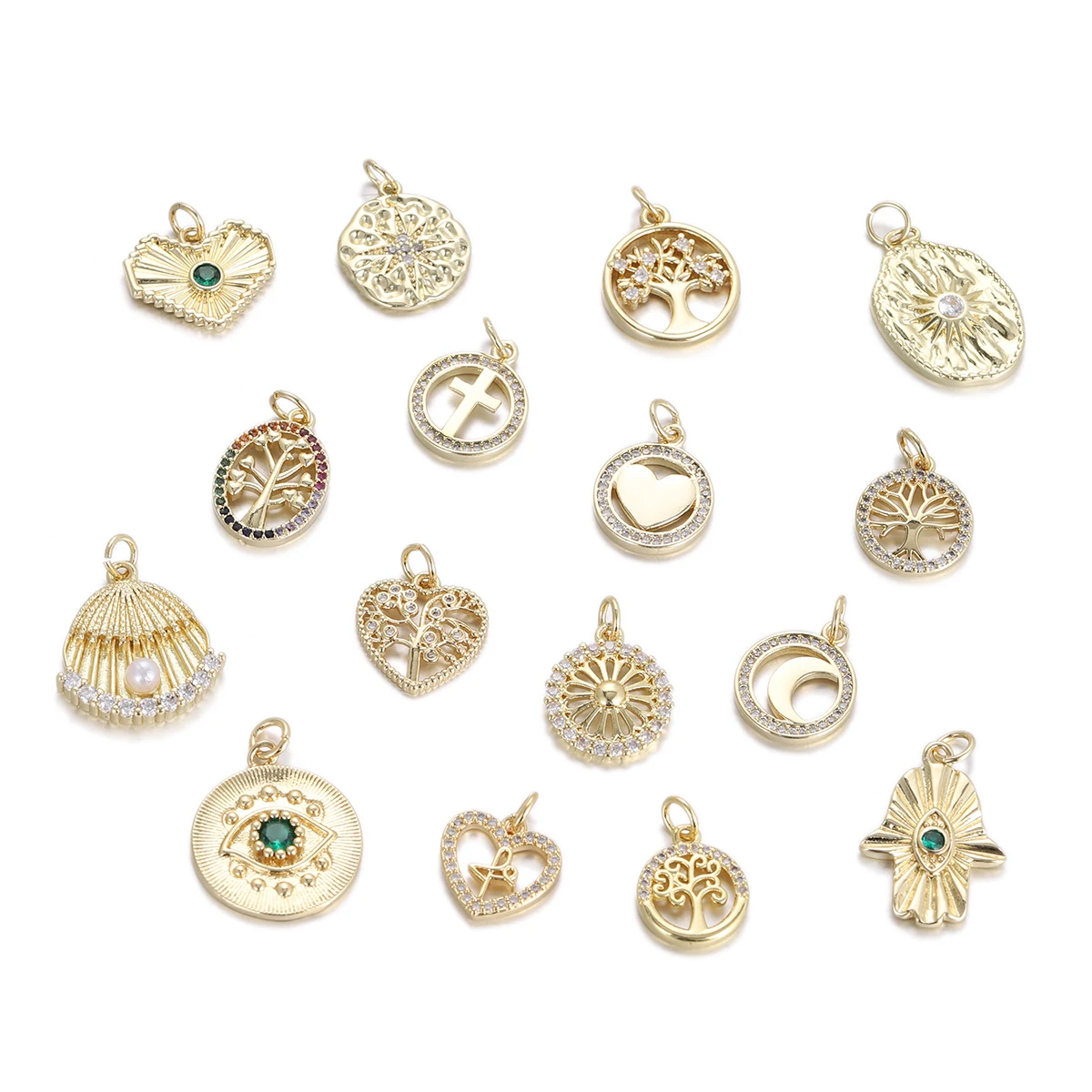 Copper Cubic Zirconia Crystal Tree of Life Heart Evil Eye Charms Pendants for Women Necklace Earring Jewelry Accessories