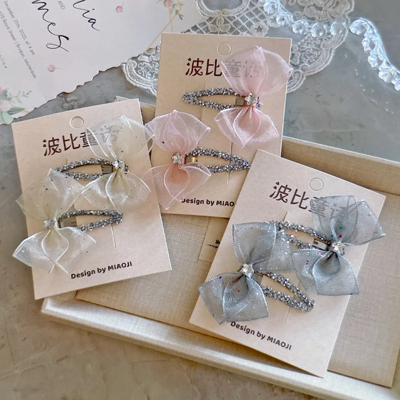 Pince à cheveux pour bébé en tulle pailleté avec nœud, accessoire de coiffure pour filles, pour frange latérale, idéal pour les fêtes, les vacances et l'usage quotidien, doux, brillant, de qualité supérieure