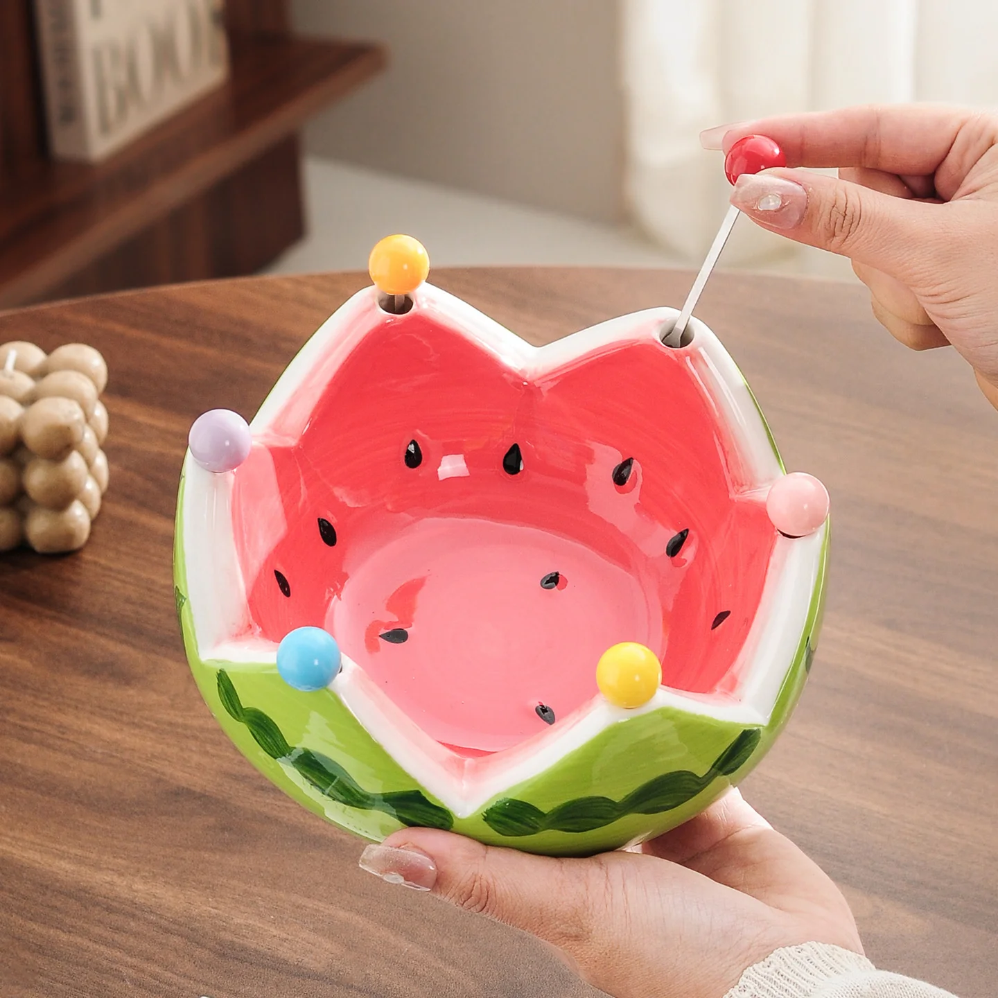 

Watermelon fruit fork set, household stainless steel dessert cute storage jar fruit fork