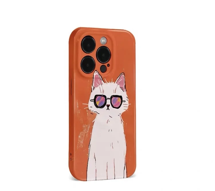 Ins Orange Cool Glasses Cat Phone Case for IPHONE 17 Air 16E 15 PROMAX 14 Plus 13 12 MINI 11 PRO 16Plus XR Acrylic Phone Cover