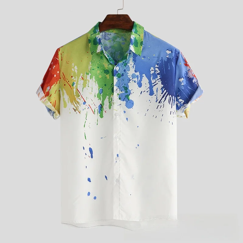 

202 Men's Busin irt Spla Ink Print Hawaiian Sle Casual Cotton irt Versatile Fit for Office And Leisure