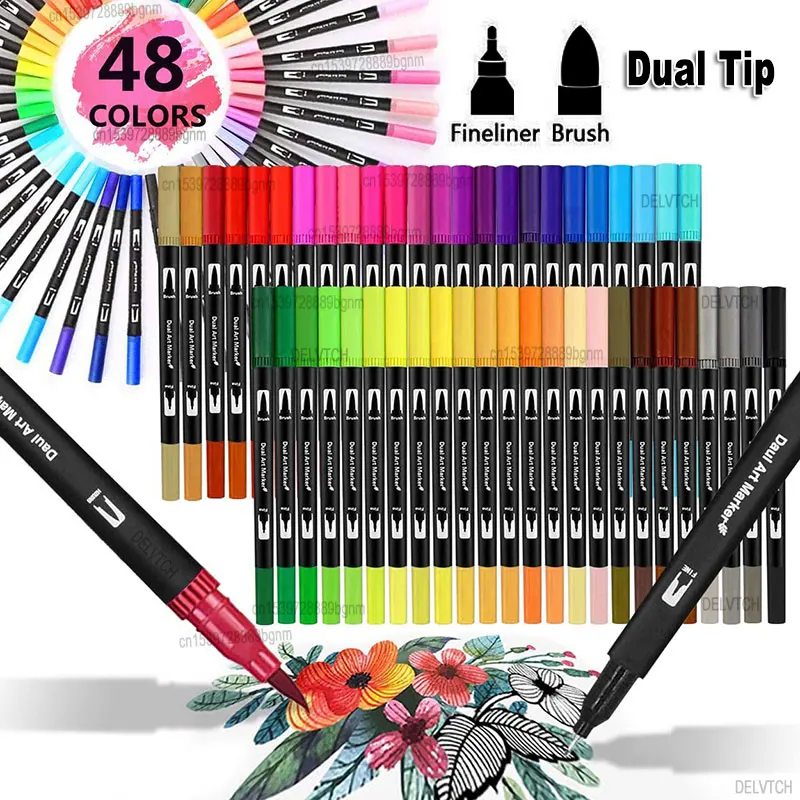 dual tip art marker grupo pincel para aquarela caneta fineliner caixa manga bandas desenhadas esboco desenho pintura papelaria 12 24 36 48 cores 01