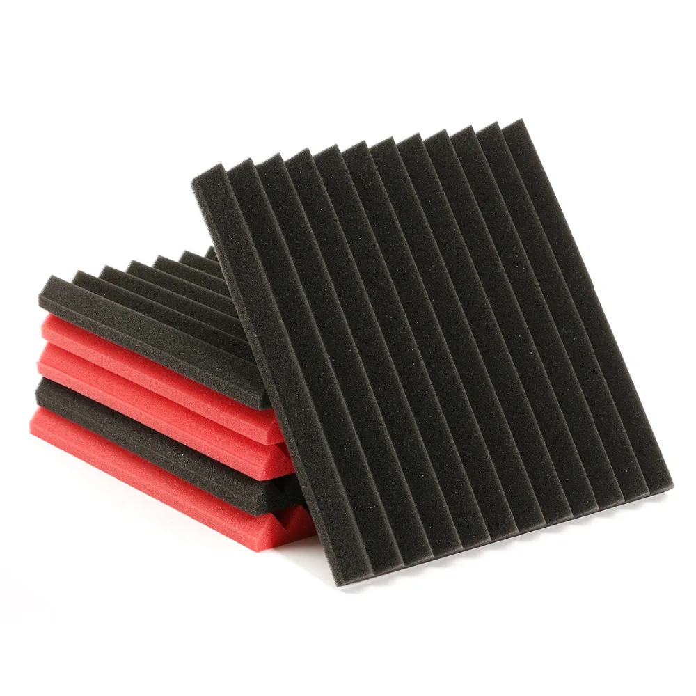 Black/Red 30x30xcm Soundproofing Foam Sound-Absorbing Wedge Tiles Foam Noise Sponge Acoustic Foams Suitable For KTV Sound Studio