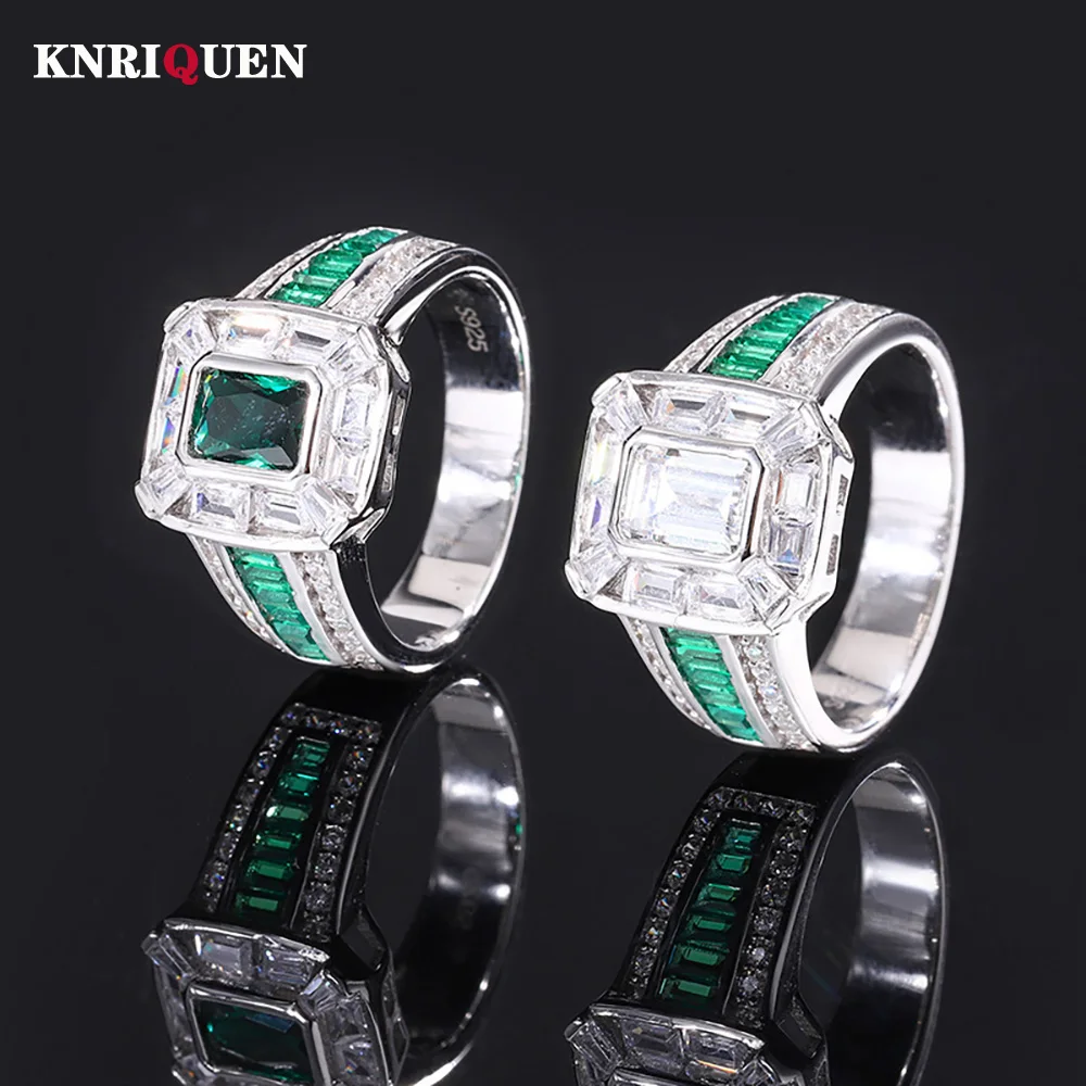 

Luxury Retro 100% 925 Solid Silver 6*7.5mm Emerald Lab Diamond Rings for Women Gemstone Wedding Ring Party Fine Jewelry Gifts