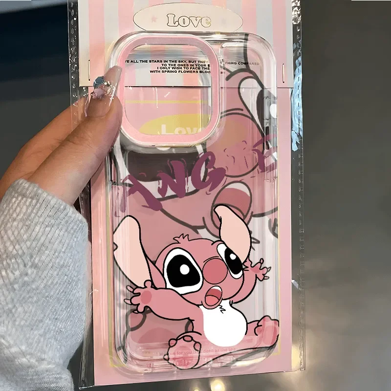 New Disney Stitch Pink Angel So Cute Phone Case for iPhone 15 14 13 12 11 Pro Max XR XS X 7 8 Plus Y2K Happy Soft Silicone Cover