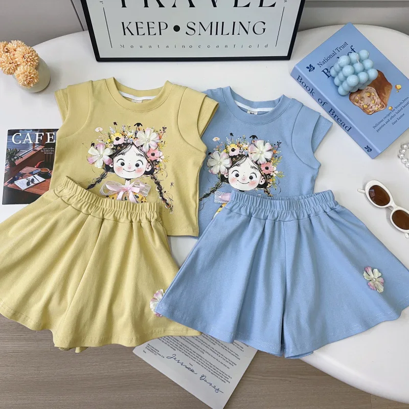 

Children's Outfit New Summer Girl Baby Cute Stylish Loose Casual Short Sleeve Top and Shorts Two-Piece Set