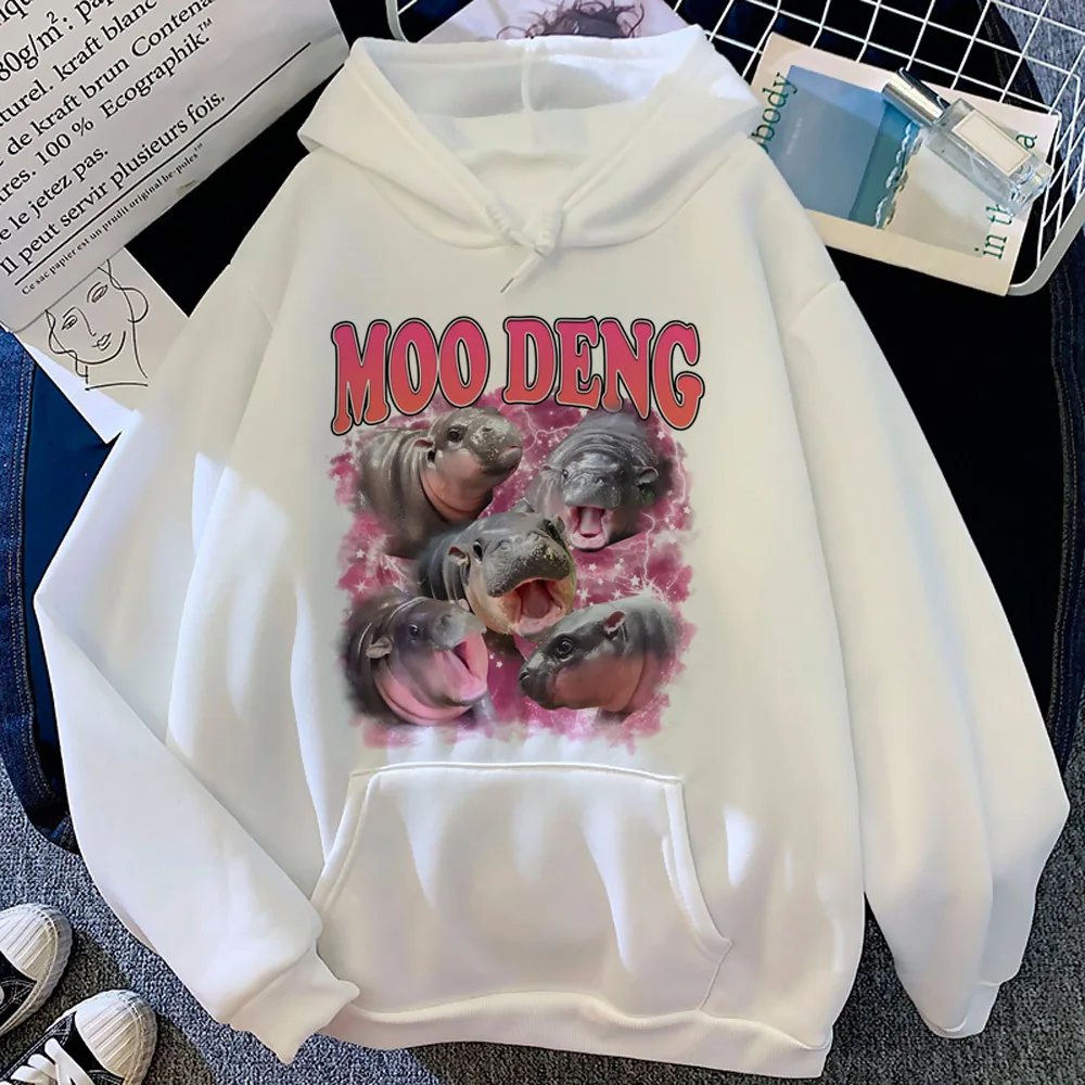 

Moo Deng hoodie printed design pattern athleisure comfortable kawaii anime sweater girl sweatshirts pullover youthful streetwear