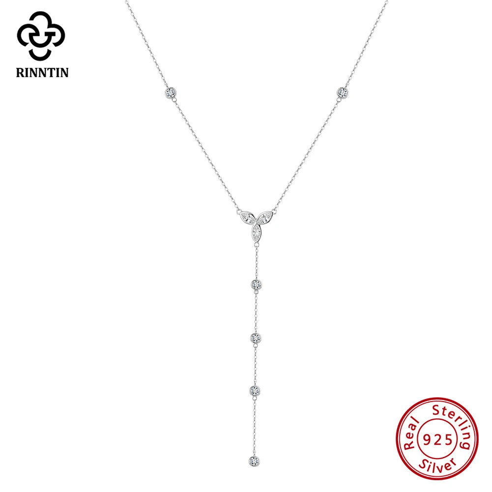 

Rinntin Summer 925 Sterling Silver Sexy Y-shaped Long Chain Necklace for Women Brilliant Zircon Choker Party Jewelry BQN38