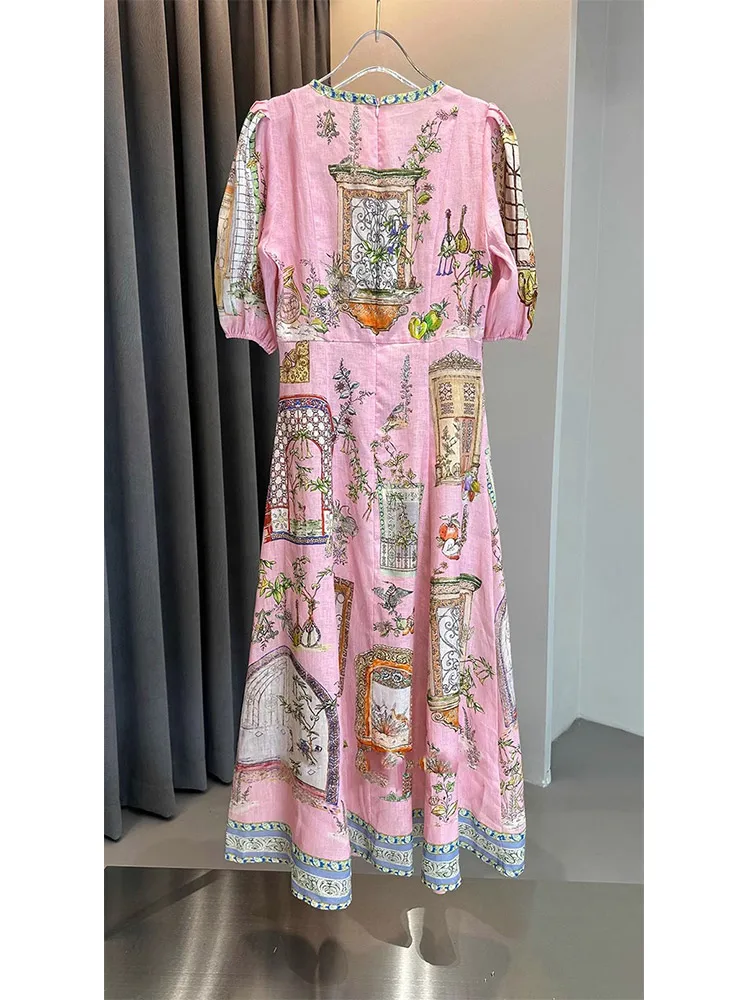 

Retro High Waist Slimming Floral Print Pink Dr Women's Ele Long Dr Commute Sle A-Line Skirt ort Sve Maxi Dr