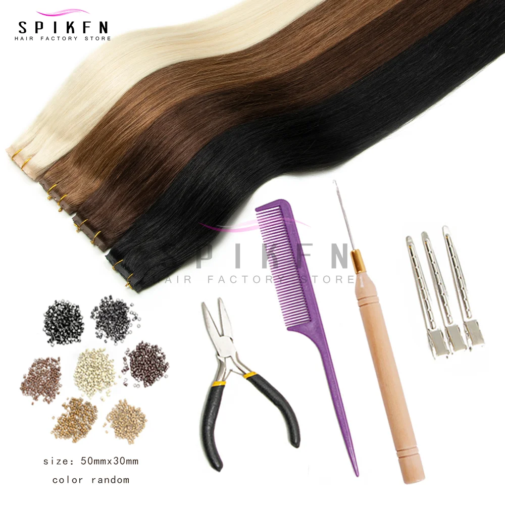 12인치-24인치 더블 인젝션 XO 홀 웨프트 인모 헤어 익스텐션 인비저블 트윈 탭 웨프트 헤어 내추럴 스트레이트 풀 스루 블랙 브라운