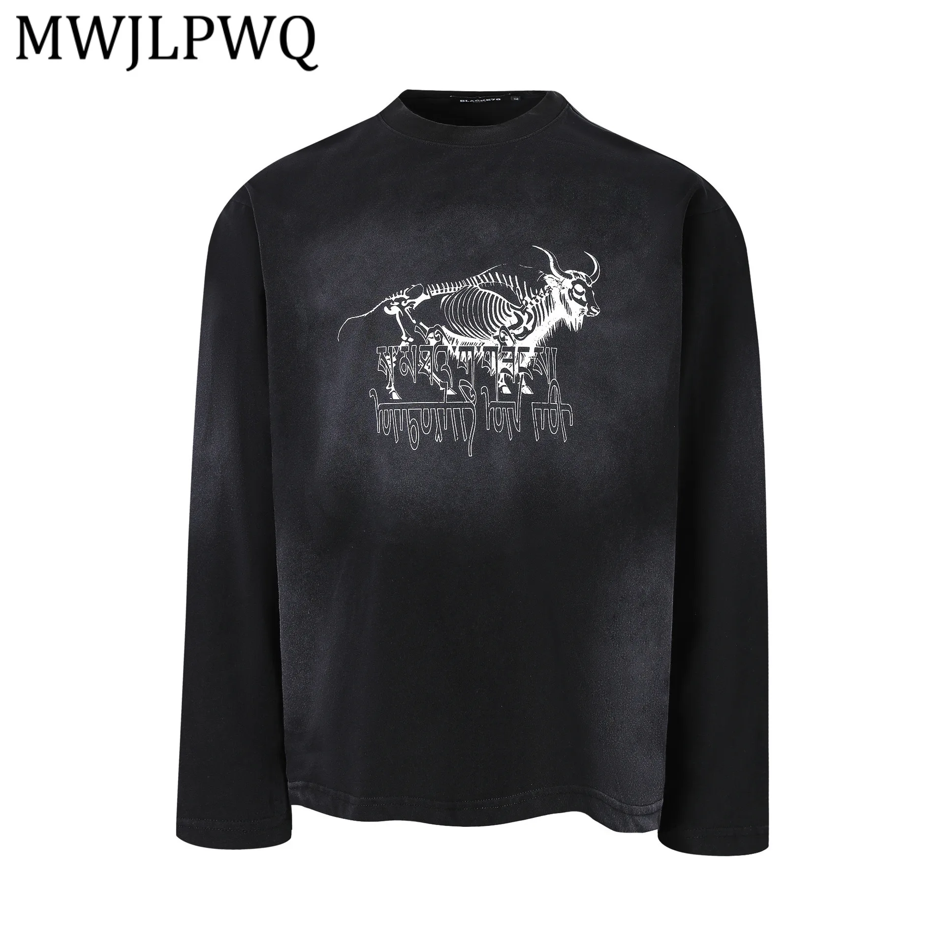 

MWJLPWQ 2026 Spring New American Pattern Design T-Shirt For Men High Street Tide Personality Long Sleeve Loose Casual Tops 13360