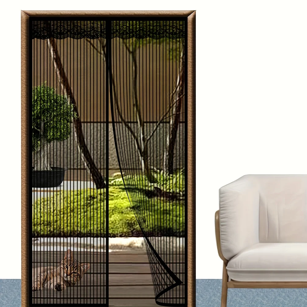 A Modern Vertical Striped Mesh Curtain That Is Easy to Clean, Requires No Drilling for Installation, Suitable for Home Use