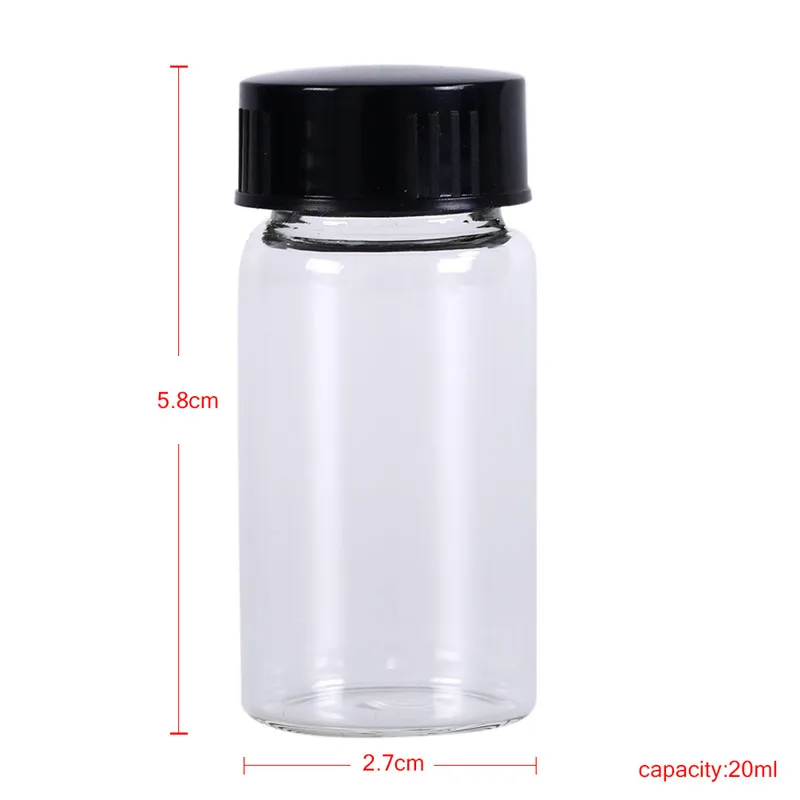 1pcs 20ml Transparent Clear Lab Small Glass Vials Bottles Containers With Black Screw Cap Liquid Sampling Sample Glass Bottles