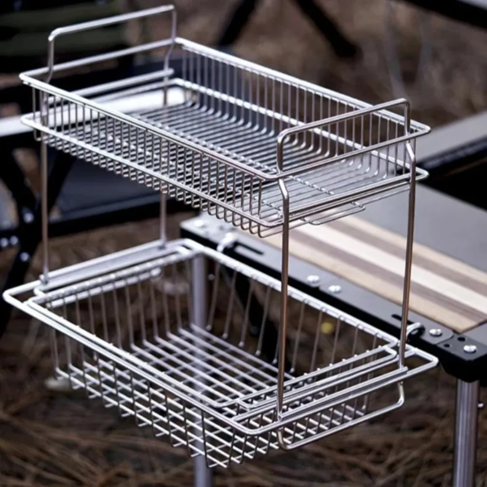 Sistema IGT para acampar, estante lateral extensible, cesta  drenaje  doble capa  aluminio, organizador  almacenamiento colgante