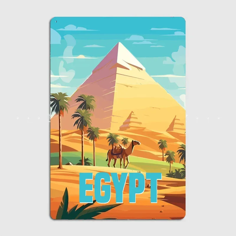 Egypt Giza Pyramids Travel Scenic Spot Poster Metal Plaque Tin Sign Home Decor Room Decoration Kitchen Wall Decor