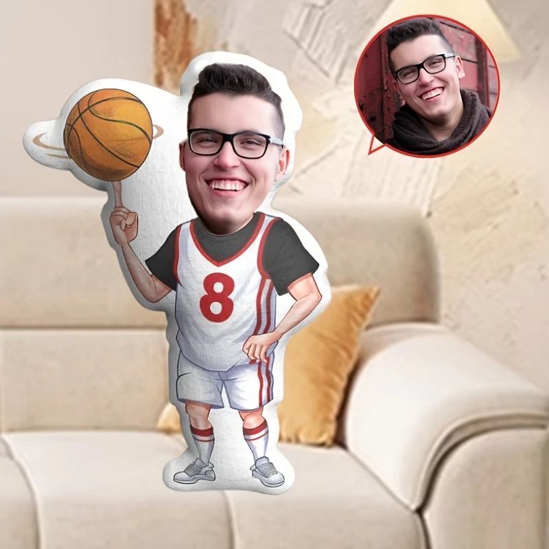 Custom Flannel Photo Pillow - Soft And Cute Personalized Face Pillow, Basketball Task Shape, Perfect Gift for Parents, Couples A