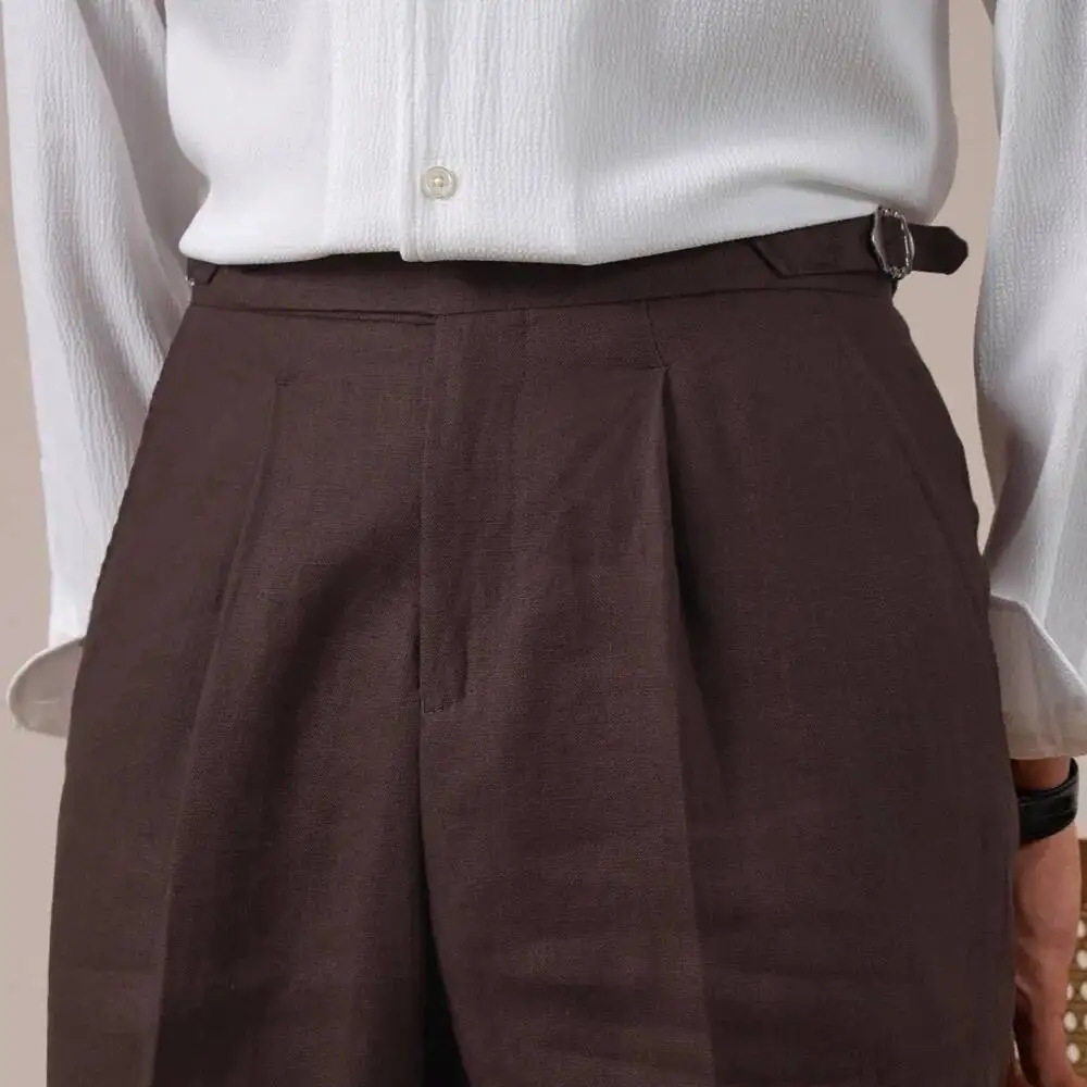 

100% Linen Single-Pleat Casual Business Naples Suit Pants For Men Wedding Social Pant Office Trousers Men Pantalones Hombre 2026