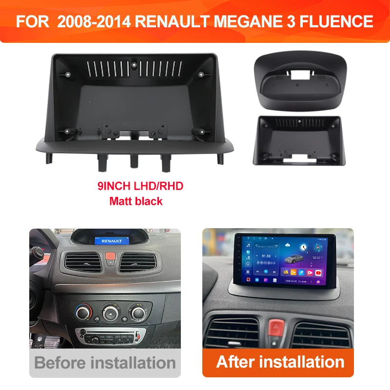9 Inch for Renault Megane 3 / Fluence 2008-2014 Car Radio MP5 Android Navigation Player Fascias Frame Cable Harness Power Canbus