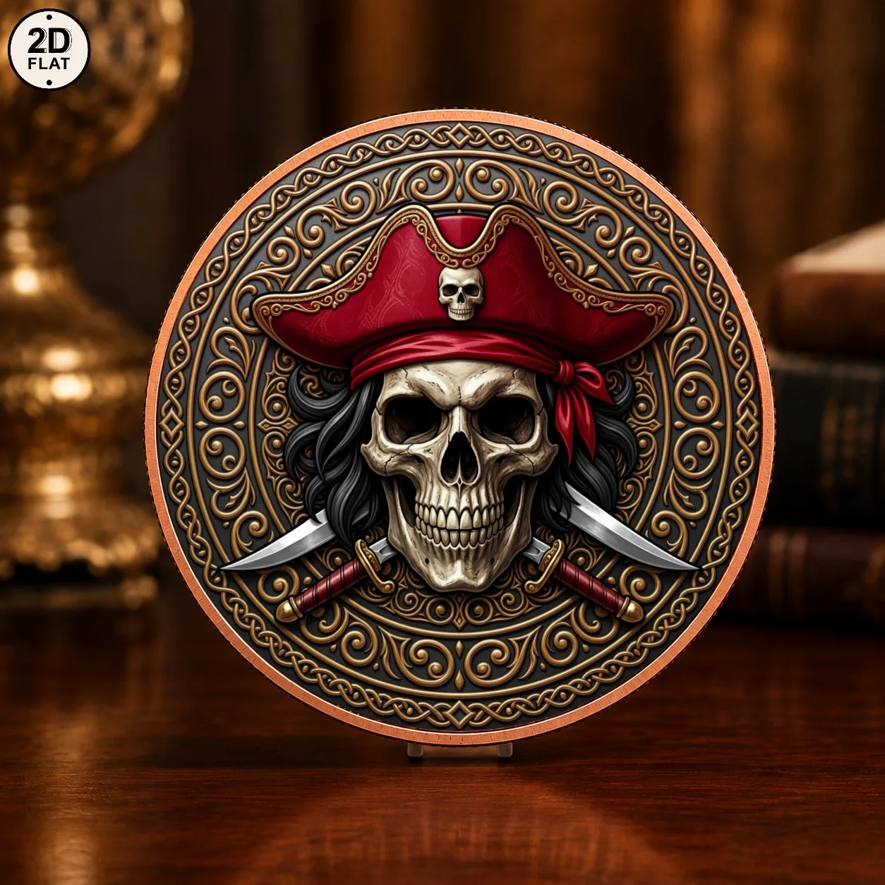 1pc Vintage Ornamental Pirate Skull 1oz .999 Fine Copper Challenge Coin Pirate Captain Skull Collectible Medal Souvenir Gifts