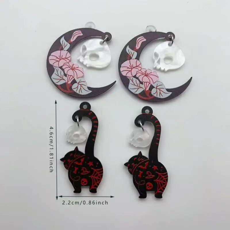 10pcs 할로윈 아크릴 유령 검은 고양이 해골 쥬얼리 귀걸이, 열쇠고리, 쥬얼리 만들기, DIY 쥬얼리 발견에 적합 썸네일 4