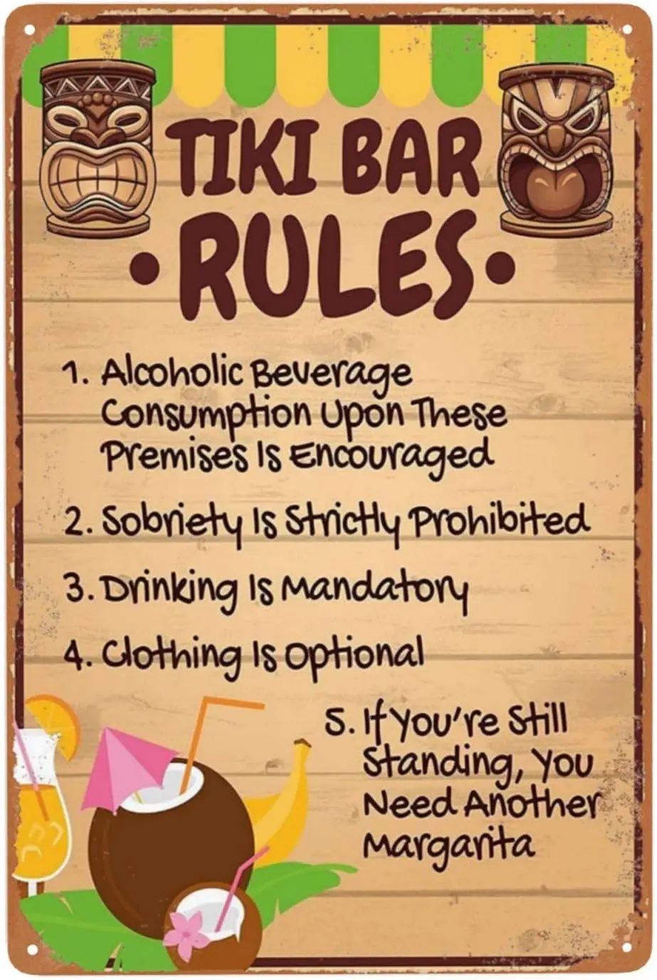 Tiki Bar Rules винтажный металлический знак, надпись 