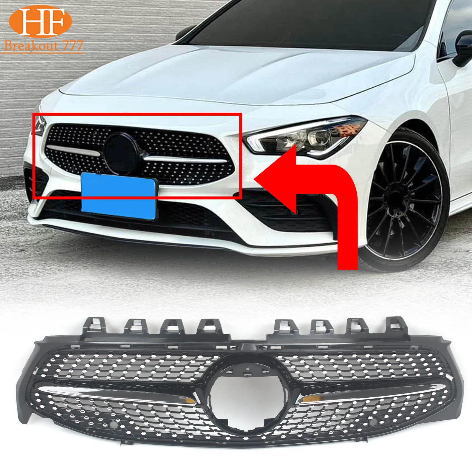 

Car Front Bumper Grille Perfect-fit Black For Mercedes Benz CLA-Class W118 2020＋Bumper Grille