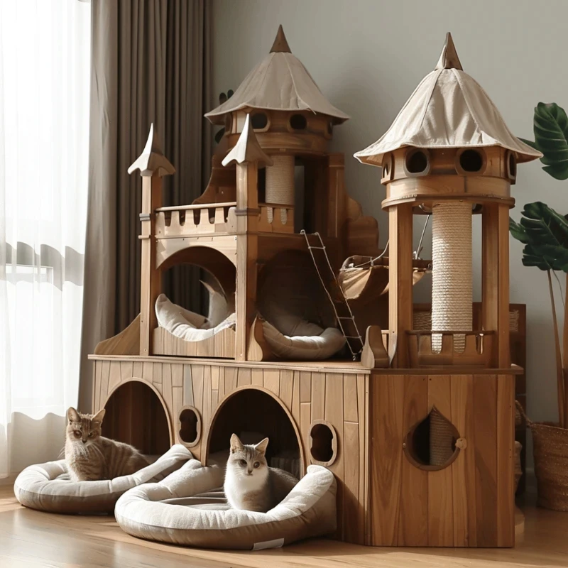 

Luxury hammock type solid wood climbing frame integrated with cat nest tree