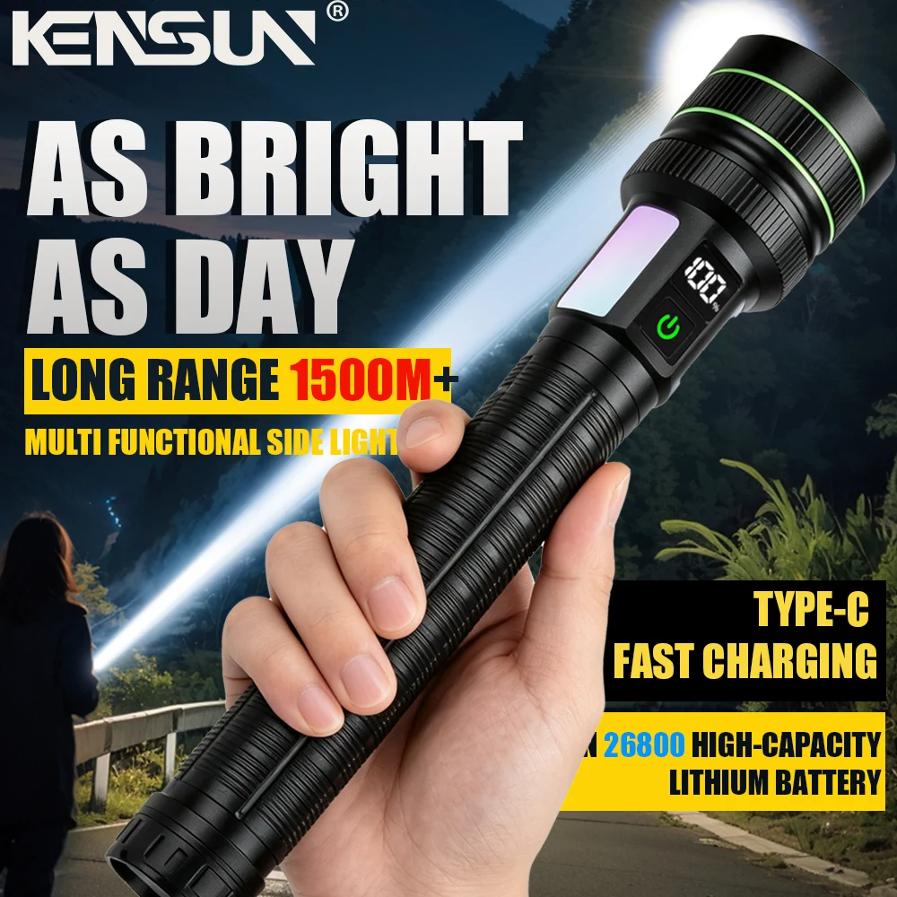 Super Bright Lantern High Power Long Range LED Flashlight COB Side Light Lamp USB Rechargeable Waterproof Camping Tactical Torch