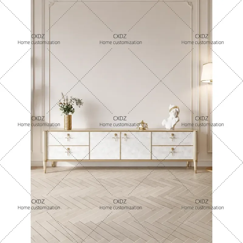 Solid Wood TV Cabinet Floor to Ceiling Integrated Living Room Storage Unit with Drawers High End Light Luxury Simple Design