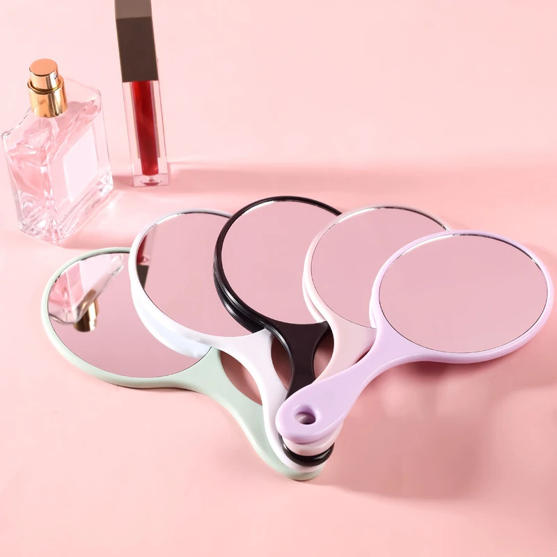 Miroir de maquillage à main rond miroir de vanité de maquillage avec poignée miroir à main SPA Salon miroirs compacts miroirs cosmétiques pour les femmes