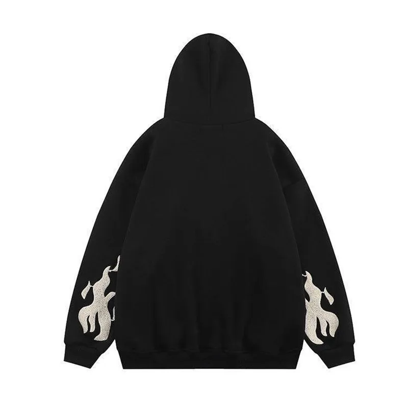 Mens Streetwear Cross Embroidery Zip Up Cardigan Hoodies Y2K Vintage Skeleton Spider Hoodie Men Oversize Black Hooded Sweatshirt