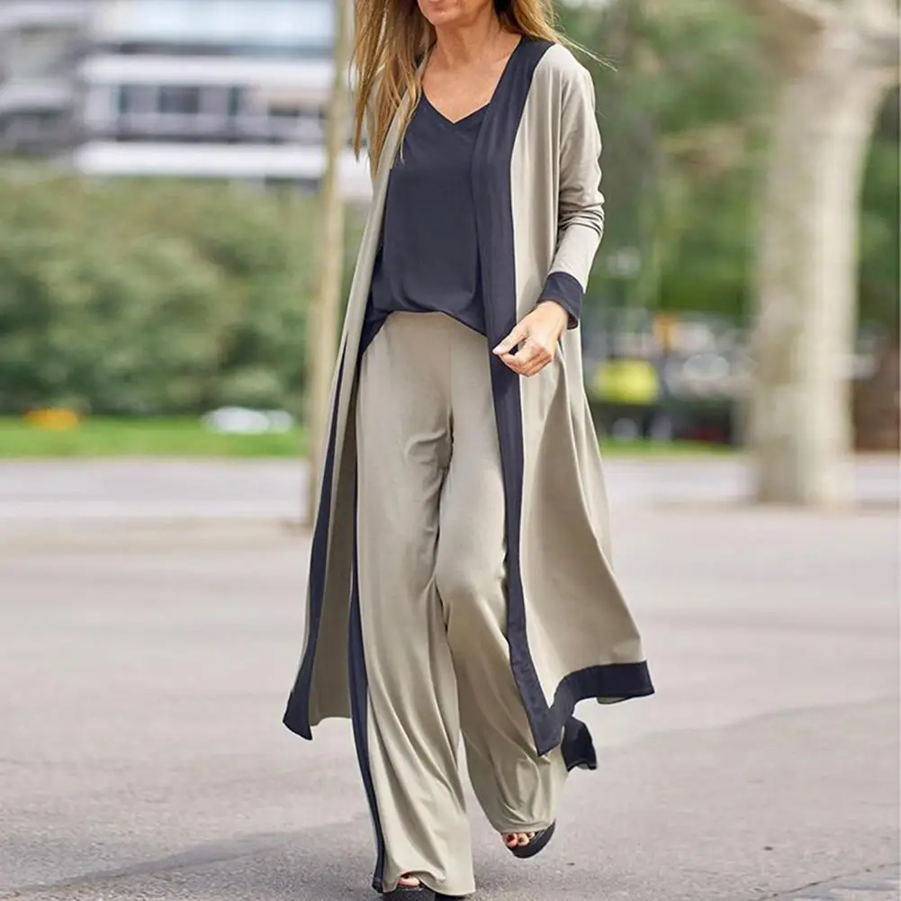 

Elegant Long Cardigan Sling Tops Wide Leg Pants Suits Summer Casual Cardigan Camisole Pants Three-Piece Sets Women Outfit