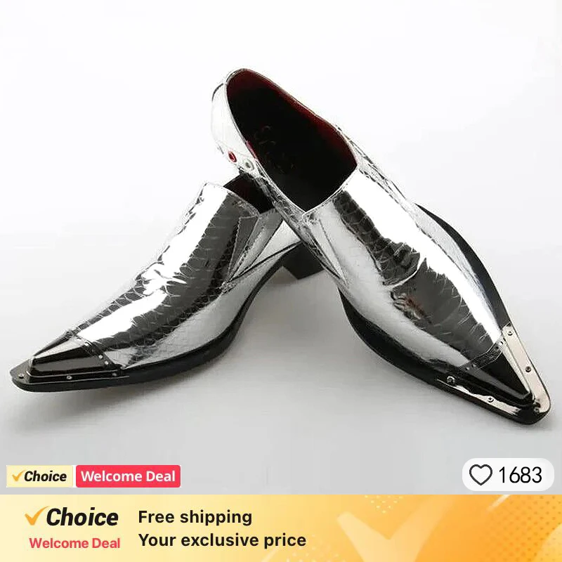 Fashion Gentleman Dressing Shoes Metal Pointed Toe Patchwork Crystal Designer Wedding Party Brand Customized Shoes Men Plus Size - Image 6