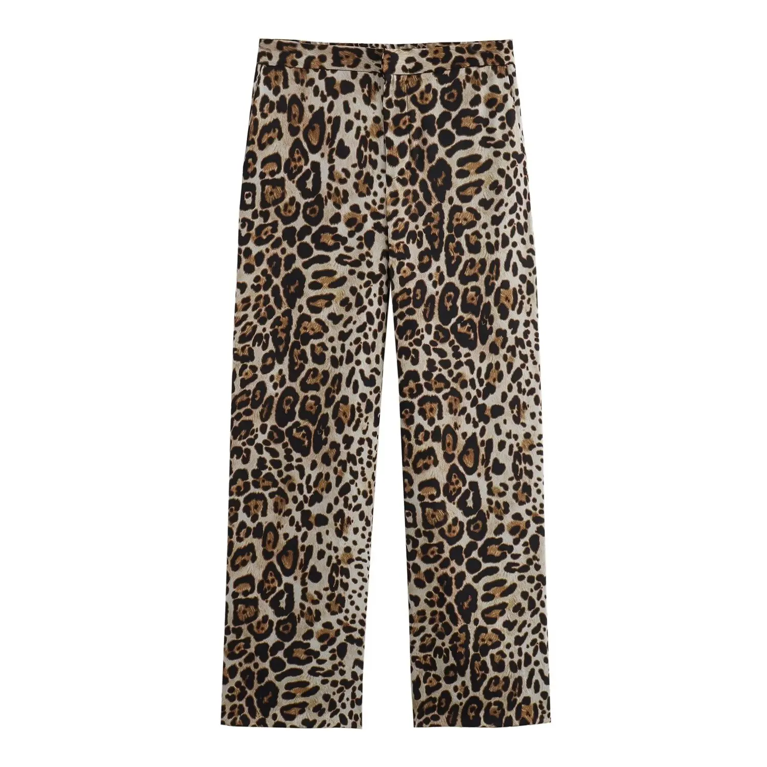 Women\'s New Satin Leopard Print Waist Tie up Shirt Fashionable and Casual Style Straight pants