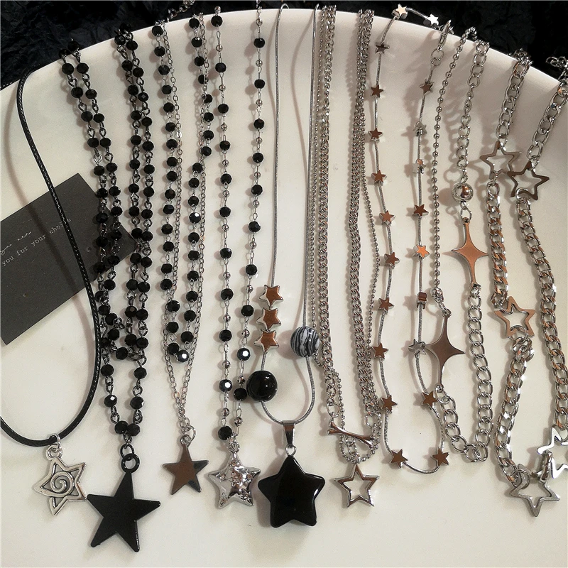 Панк-рок Винтаж Звезда Подвеска Цепи Ожерелье Для Мужчин Женщин Очарование Хип-Хоп 90-х Y2K Гранж Гот Эстетические Модные ЭМО Аксессуары