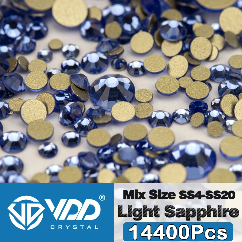 VDD 14400 Stuks Groothandel SS4-SS20 Mix Grootte Glas Steentjes Kristal Niet-hotfix Gouden Plaksteen Stenen Voor DIY Nail Art accessoires