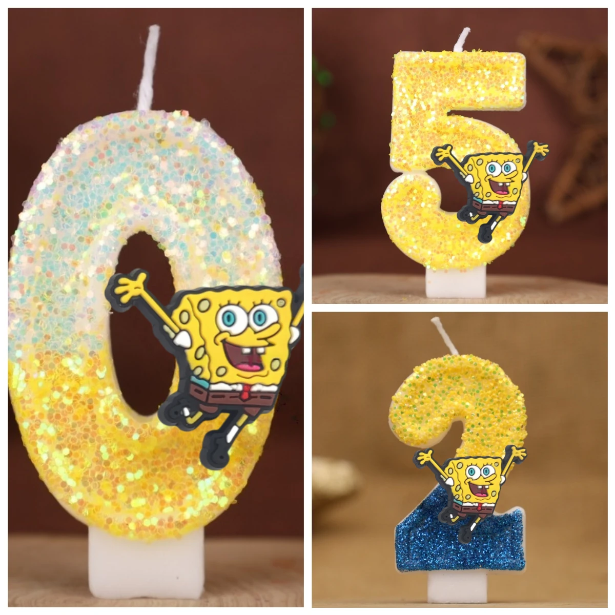 Cute Spongebob Candle Number 0-9 Kids Birthday Cake Decoration Supplies Cute Cartoon Anime Party Accessories Supplies