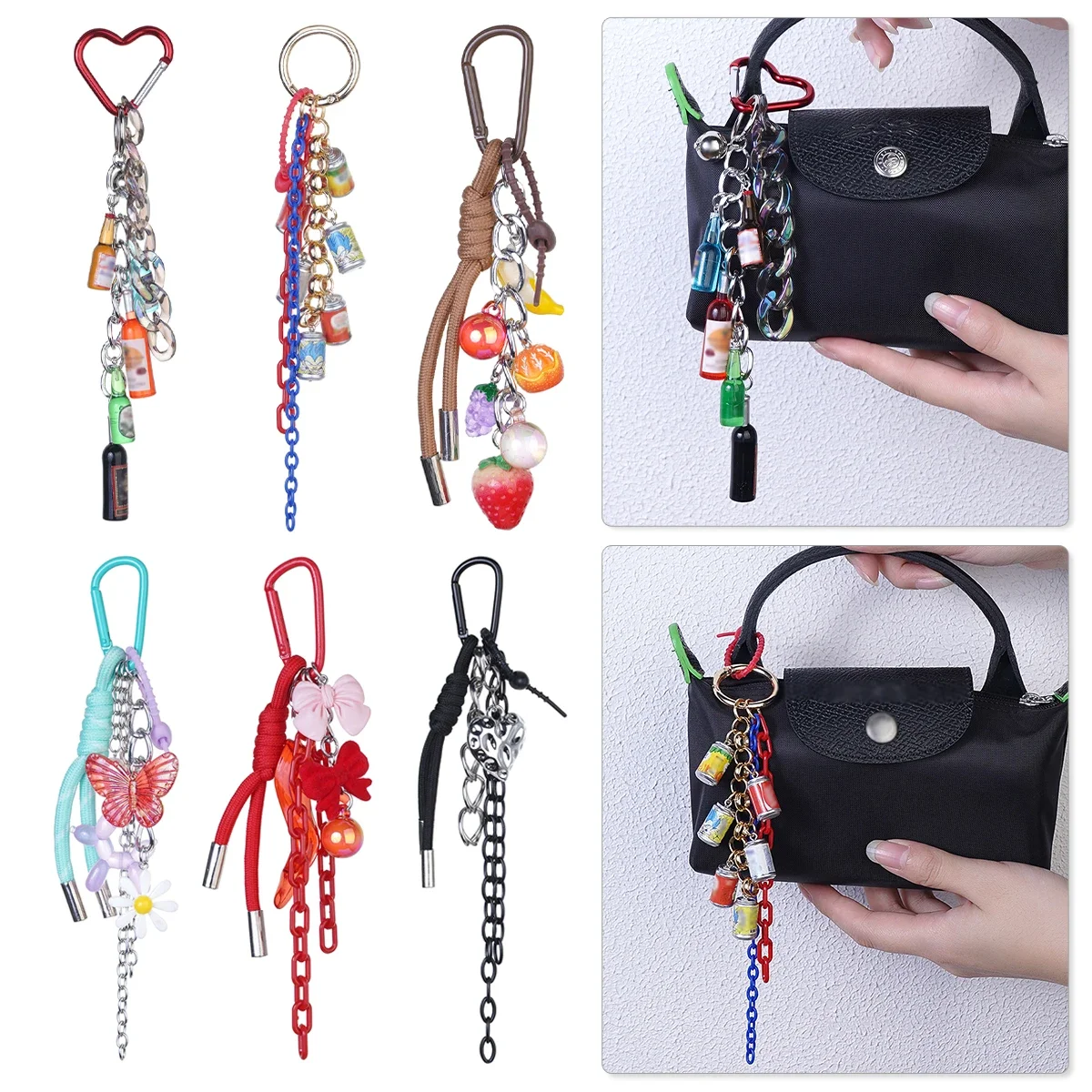 Y2K New Woven Rope Keychain Bag Decoration Hanging Keychain Korean Style Diy Acrylic Butterfly ShapeTassel Phone Case Bag Charms