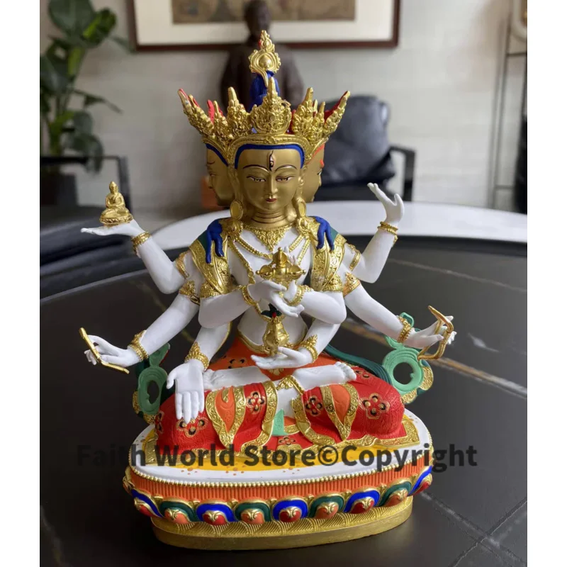 Tibet Nepal High grade Buddha statue HOME efficacious Protection color Paint Namgyalma ZUN SHENG FO MU Gold-plated brass statue