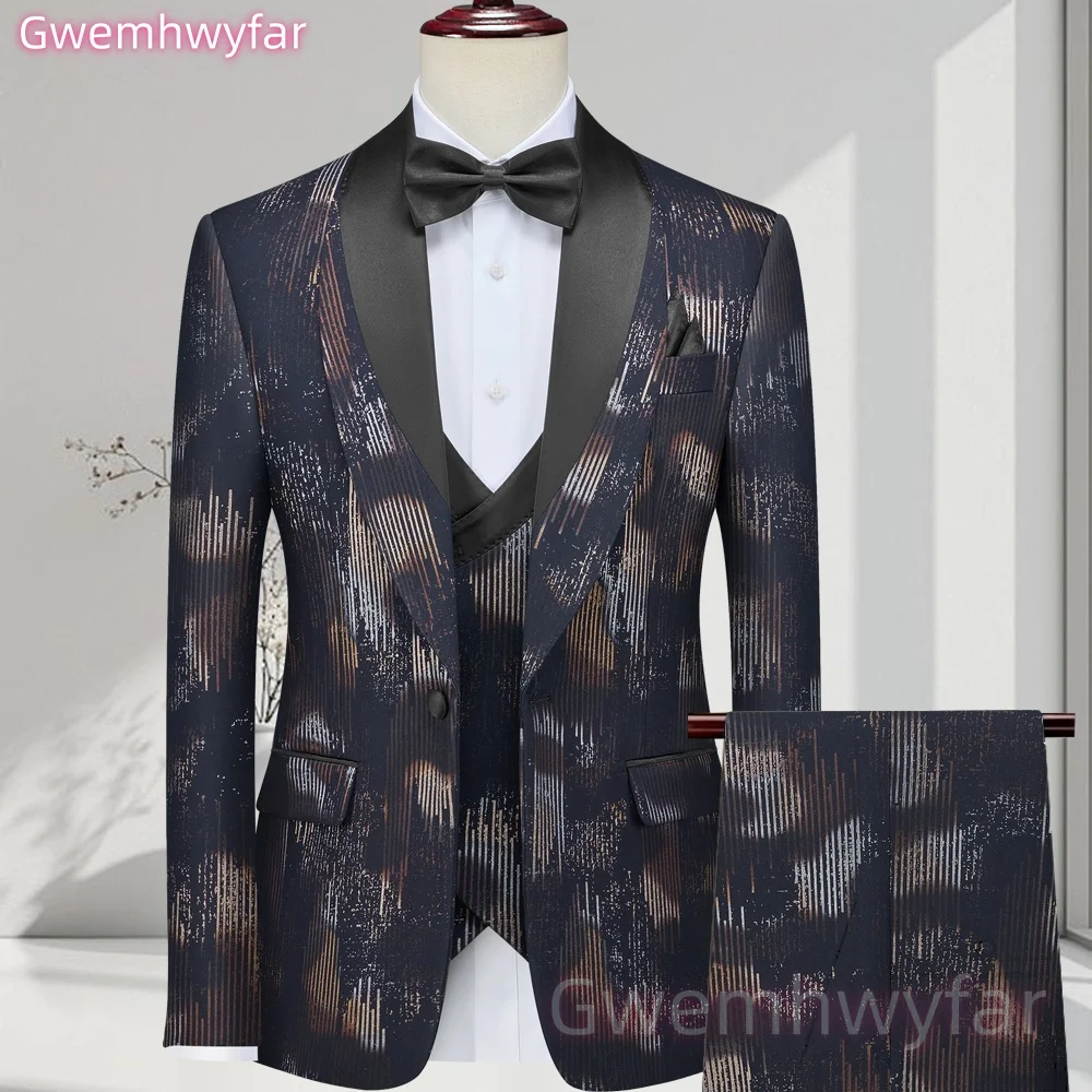 

Gwenhwyfar High Quality Peaked Lapel Blazer Pants Vest Elegant Suit For Men Wedding Banquet Grooms Formal Tuxedos Fashion Party