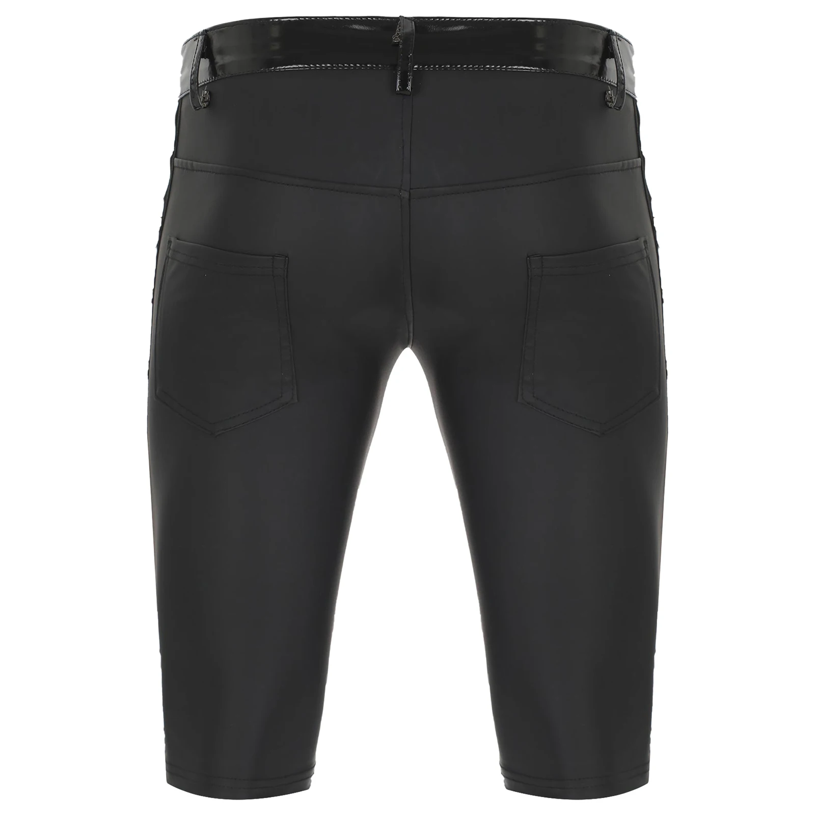 Men Motorcycling Biker Short Rings Rivets Tight Patchwork Stylish Fitting Shorts Rock Band Club Wear Mini Pants